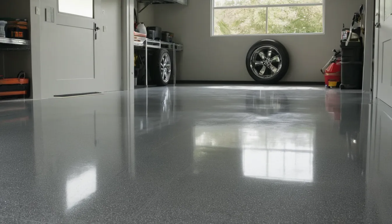 A freshly coated epoxy garage floor in a tidy home near Naperville